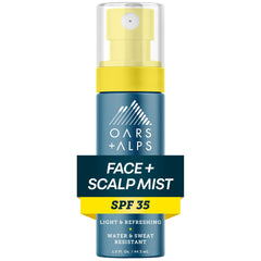 Oars + Alps front packaging showing compact sunscreen mist and SPF 35 protection