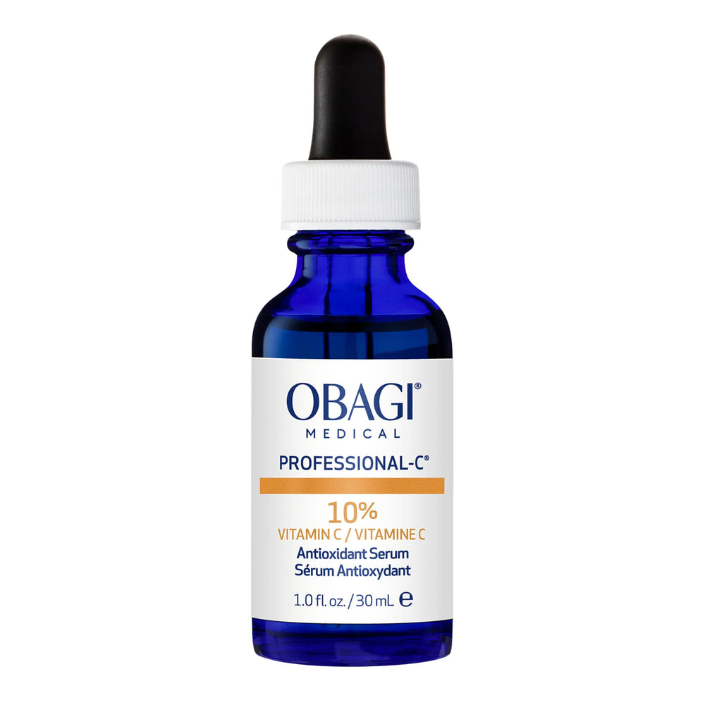 Obagi bottle front packaging shows brand and brightening benefit