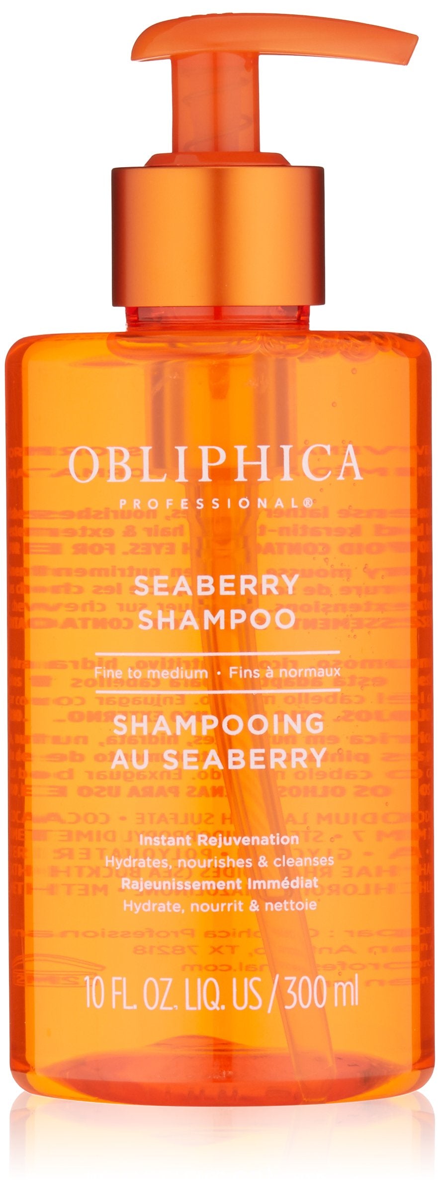 Obliphica Professional seaberry shampoo front bottle showing label and volume benefits