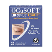 OCuSOFT front packaging showing 30 pre-moistened eyelid pads for convenient cleansing