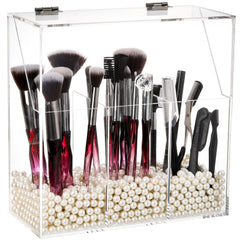 Okllen front view of clear acrylic holder showing neat organization benefit