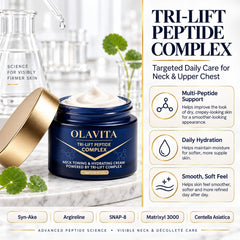 Olavita Skin ingredient display highlighting peptides for firmer-looking skin