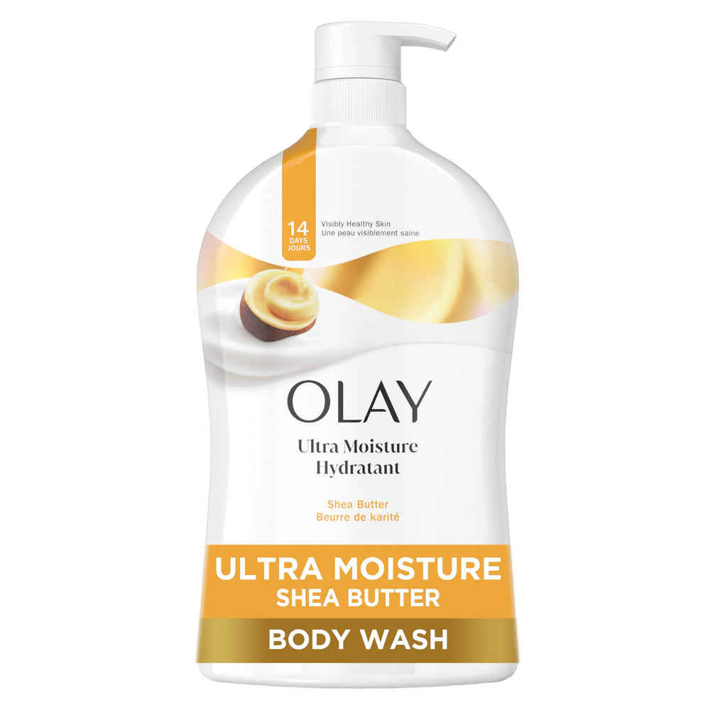 Olay front bottle ultra moisture showing label and pump for convenient use