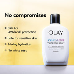 Olay Complete+ ingredient label highlighting ceramides and niacinamide benefits