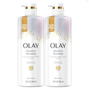 Olay front packaging 26oz pump bottle showing product and easy dispensing benefit
