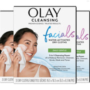Olay front packaging showing 99 count travel tubs and quick cleansing benefit