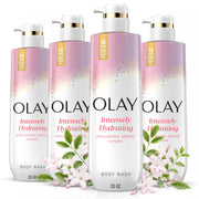 Olay front packaging bottle showing product and benefit of lasting hydration