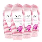 Olay front packaging showing moisture ribbons and benefits