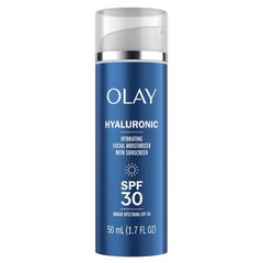 Olay front tube SPF 30 showing product and size benefits