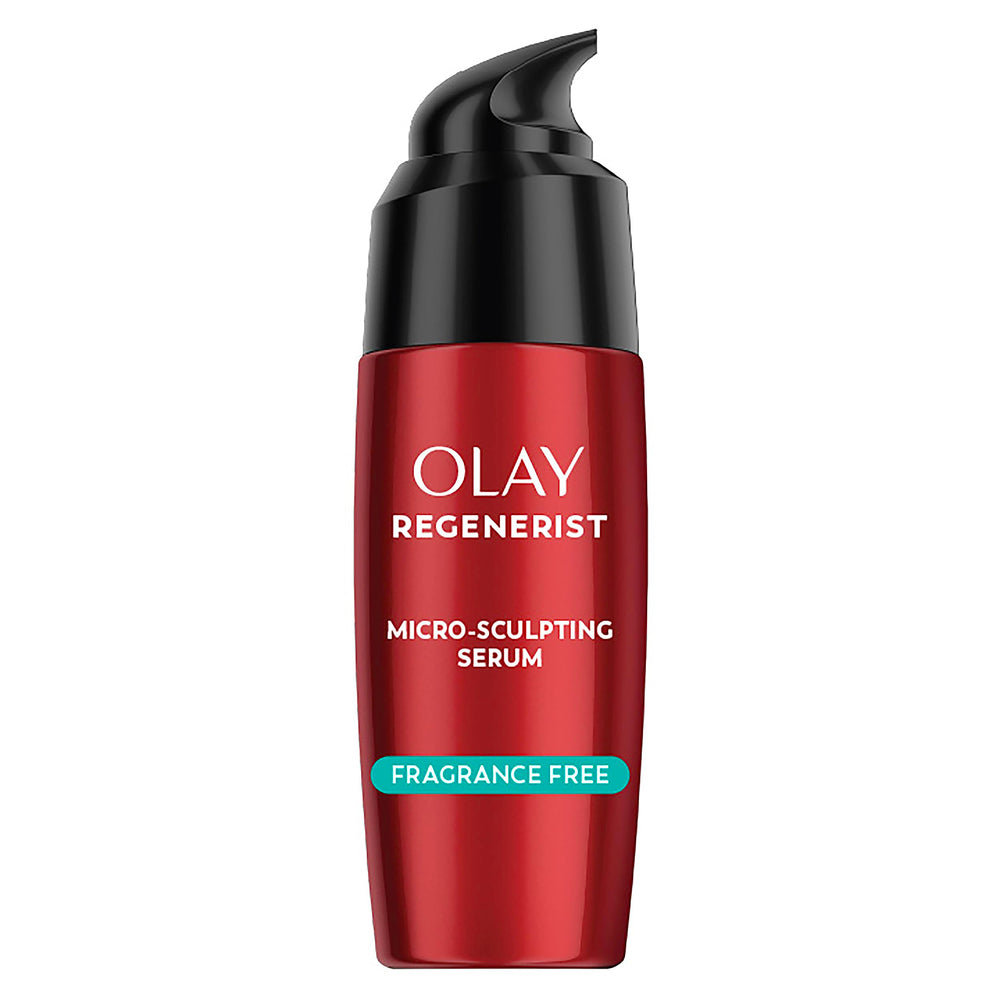 Olay front packaging showing bottle and brand for clear product ID