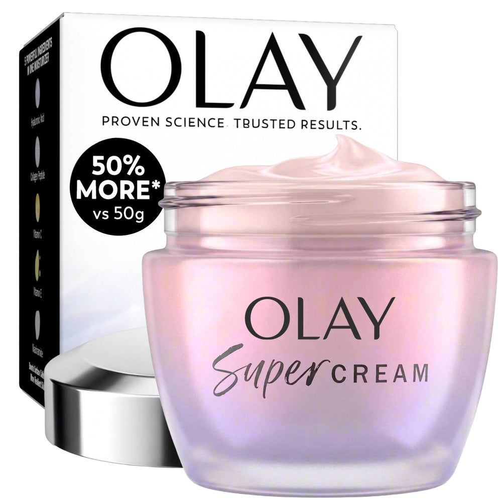 Olay front jar showing clean packaging and 2.6 oz value size benefit