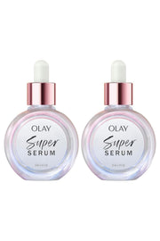 Olay front packaging showing twin serum bottles and product name for easy identification