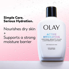 Olay lotion texture on hand showing lightweight spreadability benefit