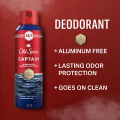 Old Spice Captain side label details highlighting scent and aluminum-free benefit