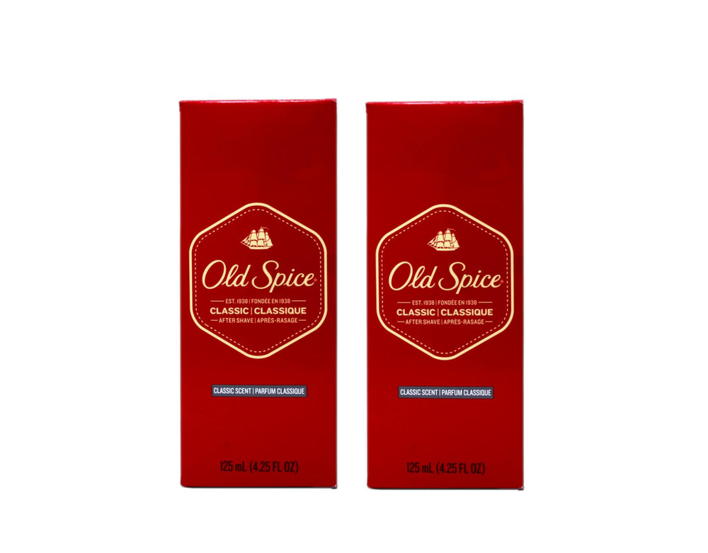Old Spice front packaging showing two bottles and classic branding for convenience