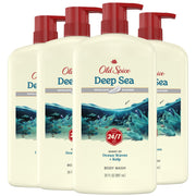 Old Spice front packaging showing Deep Sea scent and large 30 fl oz size for lasting use