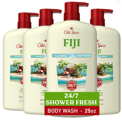 Old Spice Fiji front bottle showing tropical scent benefits