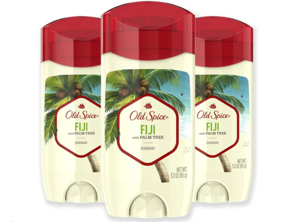 Old Spice Fiji front packaging showing scent and aluminum-free benefit