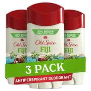 Old Spice Fiji front packaging showing three-stick pack and island scent benefit