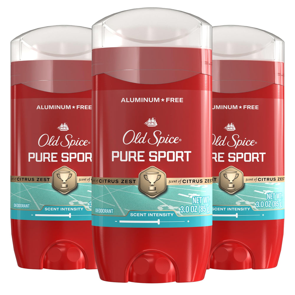 Old Spice Pure Sport front packaging showing brand and scent, highlighting reliable freshness