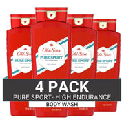Old Spice bottle front packaging showing Pure Sport scent and 18 fl oz size benefit