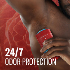 Old Spice deodorant beside body wash in bathroom for coordinated grooming