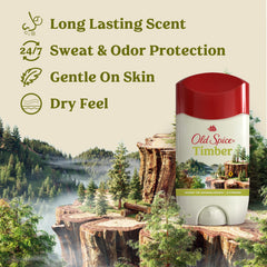 Old Spice Timber open stick showing smooth dry-feel texture for comfortable application