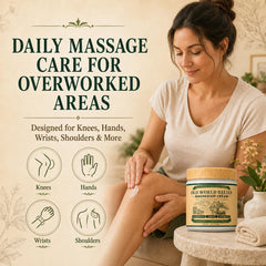 OLD WORLD RELIEF ingredients flat lay with arnica and boswellia showing botanical presence