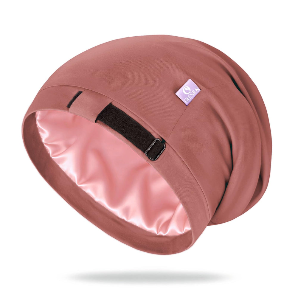 OLESILK front view bonnet showing reddish brown color and secure fit benefits