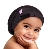 OLESILK front view bonnet showing fit and protective shape for baby hair