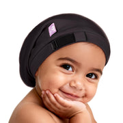 OLESILK front view bonnet showing fit and protective shape for baby hair