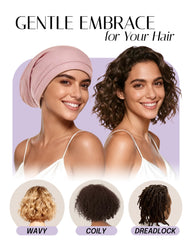 OLESILK side profile on model illustrating gentle hold for curly hair