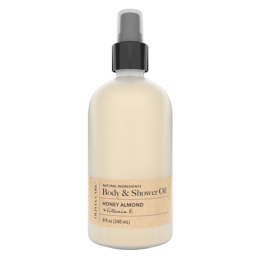 Olivia Care front bottle honey almond showing packaging and scent benefit
