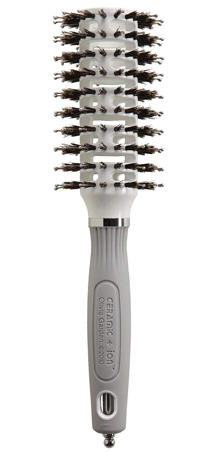 Olivia Garden brush front view showing ergonomic grip for comfortable styling