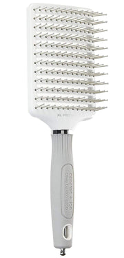 Olivia Garden paddle brush front view showing vented ceramic body and silver finish for faster drying