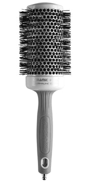 Olivia Garden front view of round thermal brush showing sleek white and grey finish for salon-ready styling