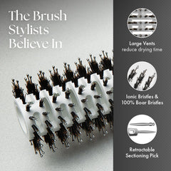Olivia Garden brush in use with dryer providing faster blow-dry benefit