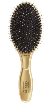 Olivia Garden paddle brush front view showing sleek gold finish and even bristle layout for smooth styling