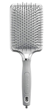 Olivia Garden front view of silver XL Pro paddle brush showing ergonomic handle and large surface for fast smoothing