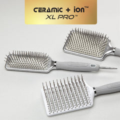 Olivia Garden brush in salon-style setting smoothing long hair for shiny, frizz-controlled results