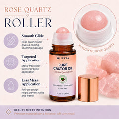 OLIVITA rose quartz roller closeup for smooth, controlled application