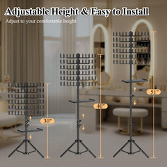 OLMRJKD rack shown at two heights for seated and standing braiding comfort