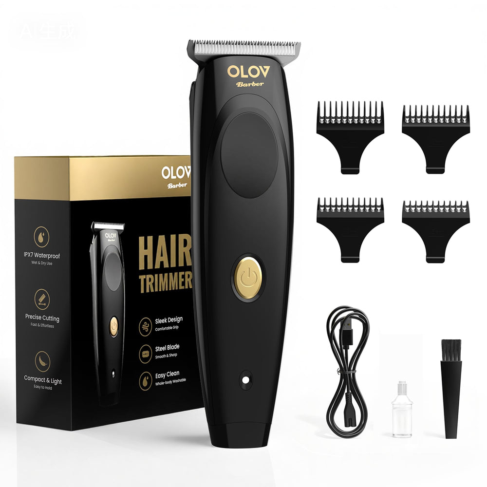 OLOV barber front packaging showing trimmer and accessories, clear product overview