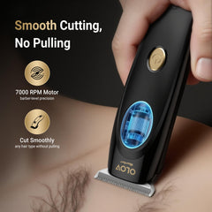 OLOV barber held in hand to show size and ergonomic grip for comfortable use