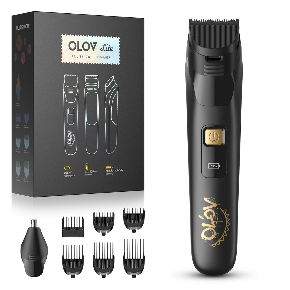 OLOV LITE front view showing sleek black design and gold logo, professional appearance