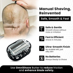Hand holding OmniShaver for scale showing comfortable control benefit
