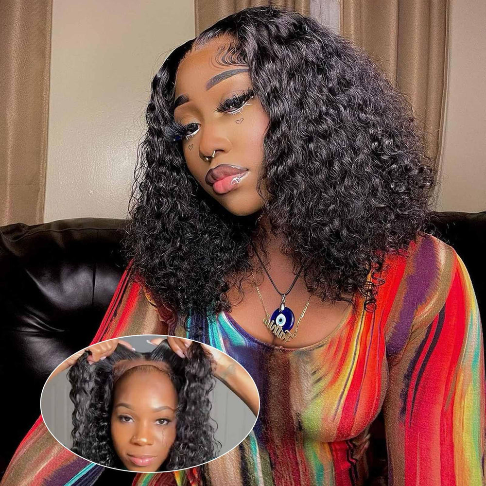 omswet front view 14in deep wave bob showing natural hairline and instant style