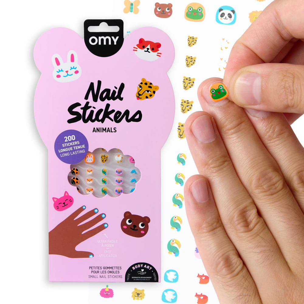 Omy front packaging showing 200 friends and animals stickers, clear playful variety