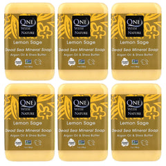 One With Nature Lemon Sage front packaging showing six 7-ounce bars, natural minerals benefit
