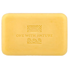 One With Nature Lemon Sage bar beside a ruler for scale to show 7-ounce size and long-lasting bar